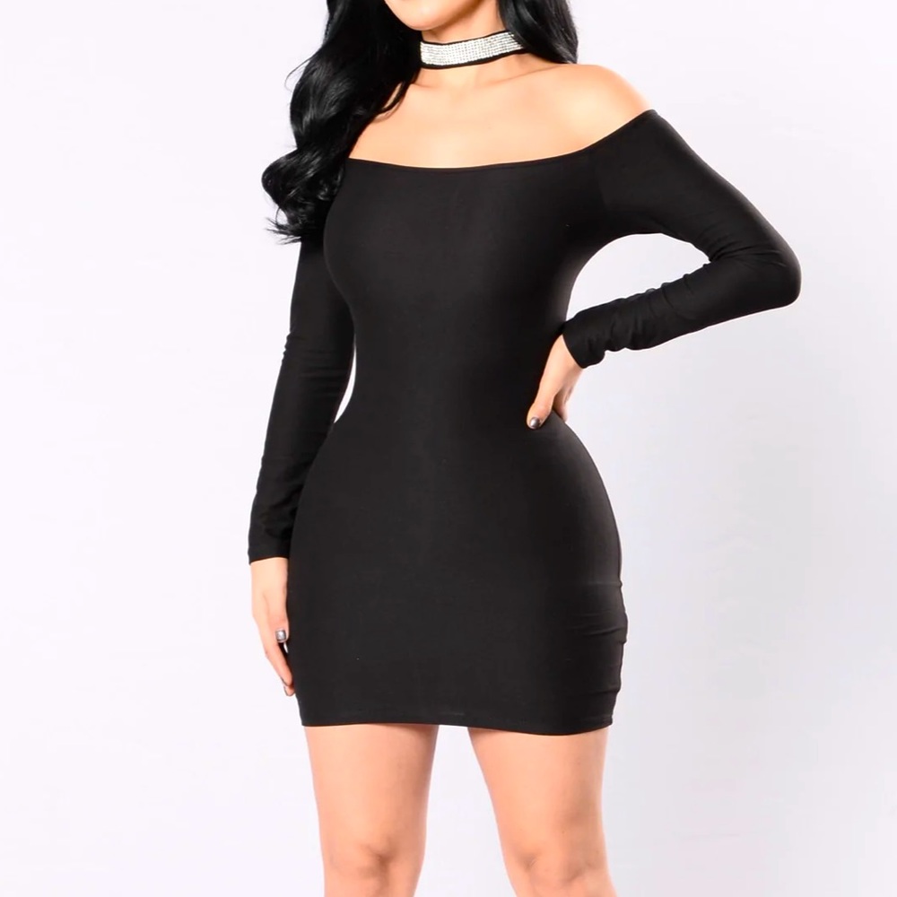 Fashion Nova Too Much Mini Dress w/ Attached Bedazzled Choker - Small - Black